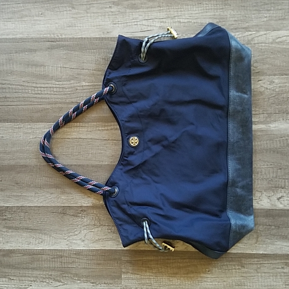 Tory Burch Navy Blue Nylon Cinched Tote Bag - Picture 2 of 14